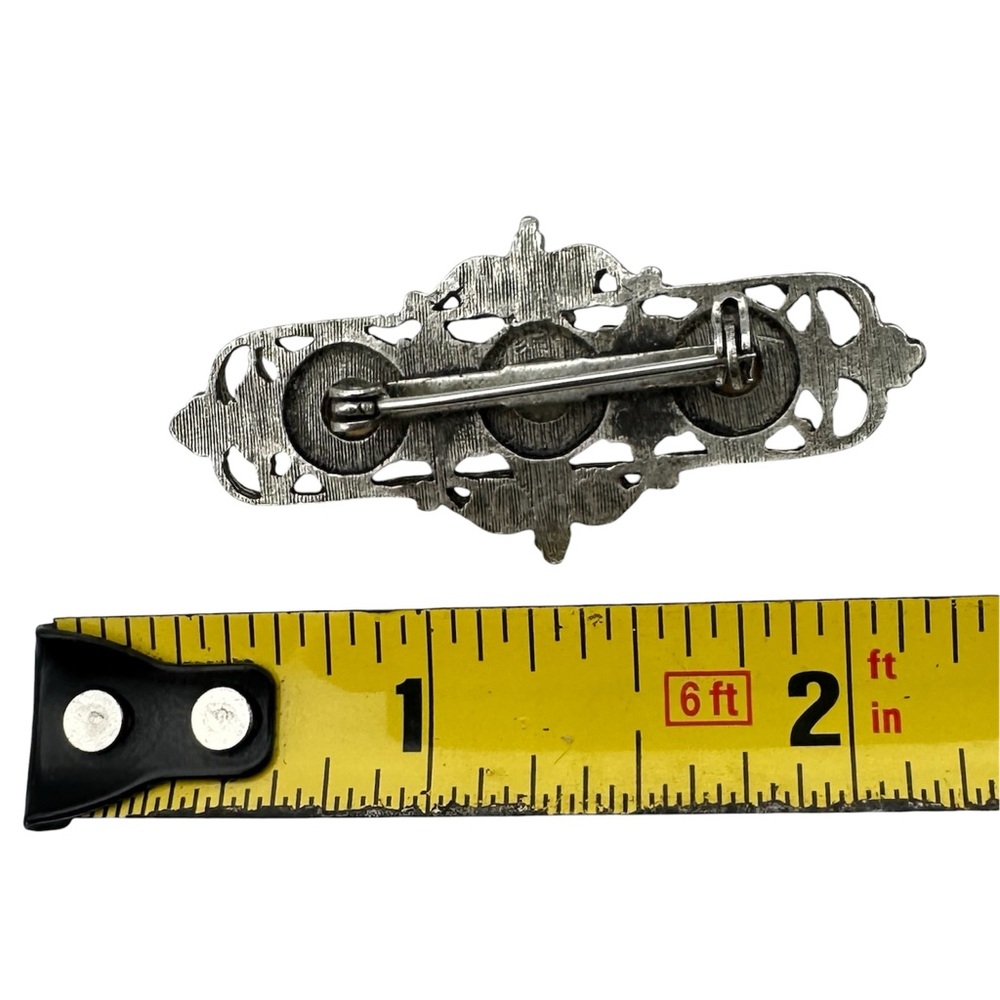 Victorian Cabochon Bar Brooch Pin Filigree Metalwork Vintage Art Nouveau Jewelry - Picture 4 of 4